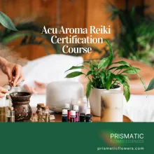 acu aroma reiki certification workshop promo with a practitioner mixing essential oils