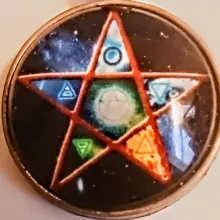 The Wiccan Pentacle represents all 5 elements, This one shows them in their proper locations