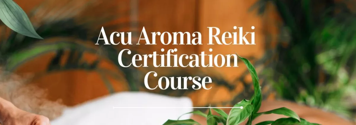acu aroma reiki certification workshop promo with a practitioner mixing essential oils